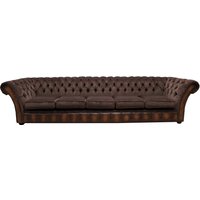 Chesterfield 5 Seater Sofa Antique Tan Leather Pimlico Mocha Fabric In Jepson Style
