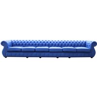 Chesterfield 6 Seater Deep Ultramarine Blue Leather Sofa Bespoke In Kimberley Style
