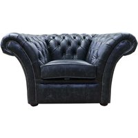 Chesterfield Club Chair New England Black Real Leather In Balmoral Style