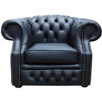 Chesterfield Club Chair Shelly Black Real Leather In Buckingham Style