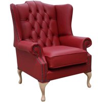 Chesterfield Flat High Back Wing Chair Shelly Cherry Red Leather In Mallory Style