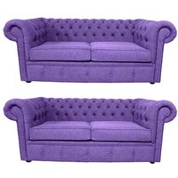 Chesterfield Handmade 2 Seater + 2 Seater Sofa Suite Verity Purple Fabric