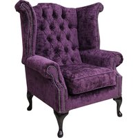 Chesterfield High Back Wing Chair Nuovo Plum Fabric Bespoke In Queen Anne Style