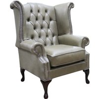 Chesterfield High Back Wing Chair Selvaggio Sage Green Leather In Queen Anne Style
