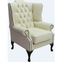 Chesterfield High Back Wing Chair Shelly Cream Leather Bespoke In Mallory Style