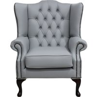 Chesterfield High Back Wing Chair Shelly Silver Grey Leather Bespoke In Mallory Style