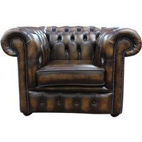 Chesterfield Low Back Club ArmChair Antique Gold Real Leather In Classic Style