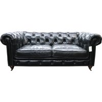 Earle Grande Chesterfield 2 Seater Vintage Black Real Leather Sofa