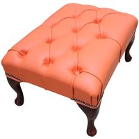 Leather Queen Anne Footstool Buttoned Seat In Shelly Flamenco Orange