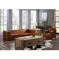 Tribeca Handmade Vintage Distressed Tan Real Leather Sofa