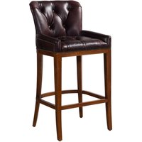 Vintage Buttoned Seat Bar Stool Distressed Brown Real Leather