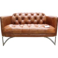 Vintage Metal Frame Chesterfield Buttoned 2 Seater Sofa Distressed Tan Real Leather