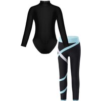 Kids Girls Long Sleeve Leotard with Leggings Sport Sets
