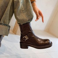 CHIKO Adah Round Toe Block Heels Ankle Boots