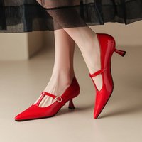 CHIKO Castillo Pointy Toe Kitten Heels T-Strap Shoes