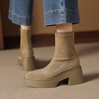 CHIKO Claudine Round Toe Block Heels Ankle Boots