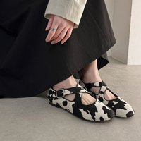 CHIKO Coralie Round Toe Block Heels Cow Print Criss-Cross Pumps Shoes