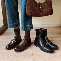CHIKO Dahlia Round Toe Block Heels Ankle Boots