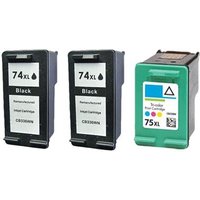 Compatible HP 74XL/75XL Full Set + 1 EXTRA Black Ink Cartridges (3 Pack) Multipack