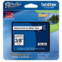 Brother TZe-221 Original P-Touch Label Tape - 3/8 in x 26 ft (9mm x 8m) Black on White
