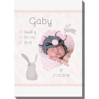 Personalisierte Fotoleinwand 70x100 cm - Geburtsurkunde Hase