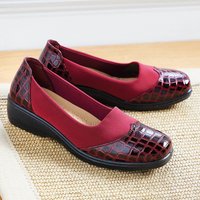 Womens Mock Croc Comfort Shoes Burgundy UK Size 7