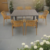 Henrik140 Dining Table Nickel Grey With 6 Alma Armchair Saffron Set