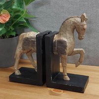 Horse Bookends 24Cm Carved Wood Effect