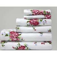 Printed Rose Face Cloth White/Pink Pk4
