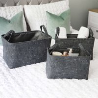 Set Of 3 Shadow Rectangular Fabric Storage Baskets W/Handles
