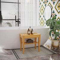 Natural 45Cm 2-Tier Slatted Shower Bench Storage Seat