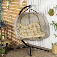 Brown Double Hanging Egg Chair With Stand