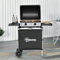 Black 2 Burner Gas Bbq With Lid & Side Shelves