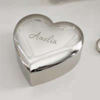Personalised Name Only Silver Heart Trinket Box
