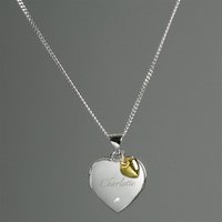 Personalised Sterling Silver Heart Locket Necklace With Diamond And 9Ct Gold Charm
