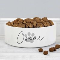 Medium Pet Bowl Grey Pawprint Personalised