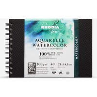 Rhodia Touch : Watercolour Book : 100% Cotton : Spiralbound : A5 Landscape : 20 Sheets : 300gsm : Cold Pressed