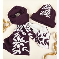 Damart FloralJacquard Knitted Scarf & Hat Set