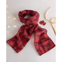 Damart Poinsettia Floral Scarf & Brooch Set