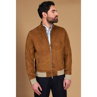 Tan suede lamb leather bomber jacket korean collar