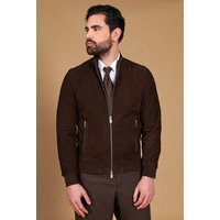 Dark brown suede leather bomber jacket tone in tone