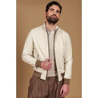 Cream lamb leather bomber jacket with taupe contrasting profiles