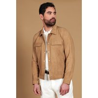 Beige unlined suede leather jacket with shirt collar