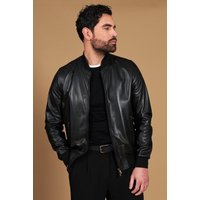 Black nappa lamb leather bomber jacket