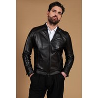 Blouson cuir plongé noir veste moto surpiqures aux épaules