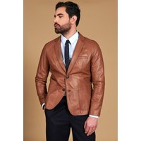 Blazer cuir naturel cognac avec deux boutons