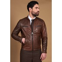 Blouson cuir marron quatre poches veste moto cuir vintage