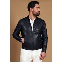 Blue natural leather biker jacket smooth aspect