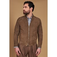 Taupe suede leather jacket zipper closure