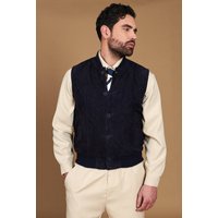 Blue suede leather vest with buttons
